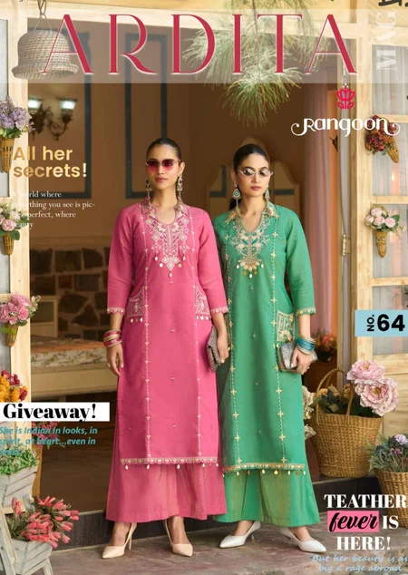 Ardita By Rangoon Viscose Fancy Embroidery Wholesale Kurti With Bottom In India
